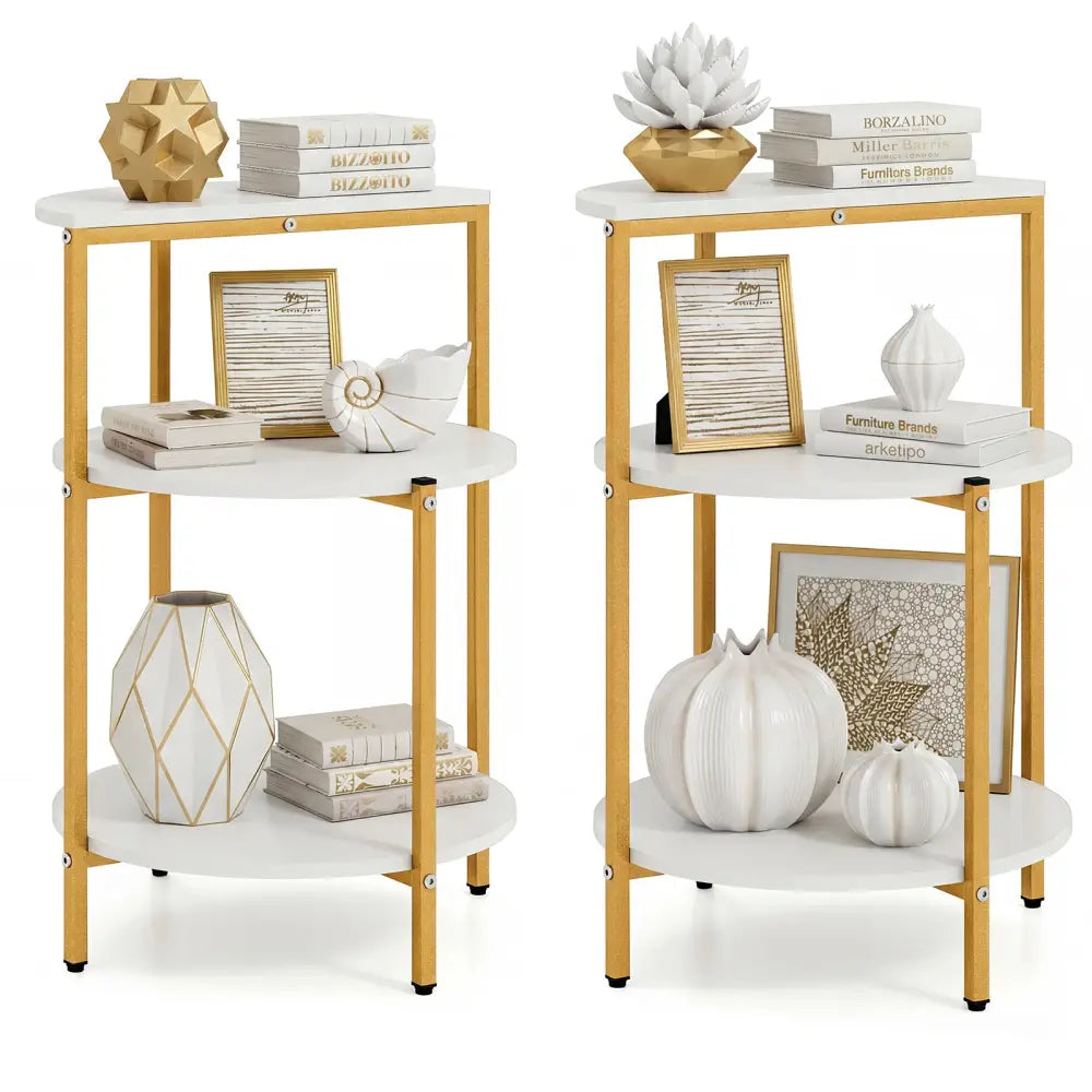 3-Tier Round End Table for Small Space and Bedroom Room-Set of 2 - End & Side Tables