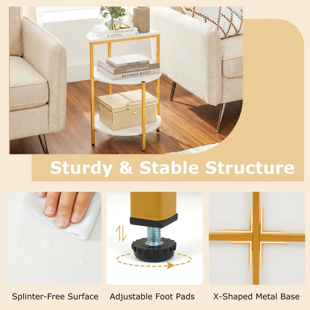 3-Tier Round End Table for Small Space and Bedroom Room-Set of 2 - End & Side Tables
