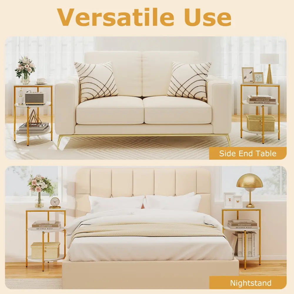 3-Tier Round End Table for Small Space and Bedroom Room-Set of 2 - End & Side Tables