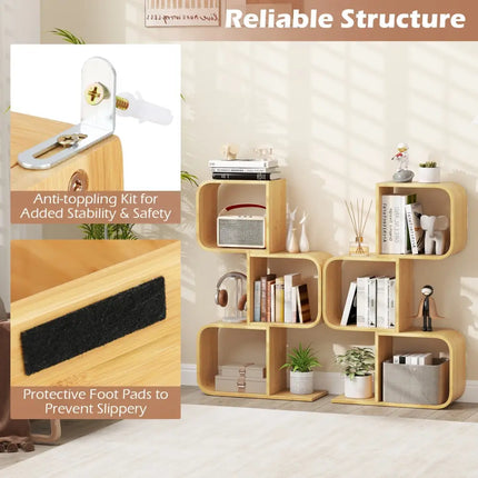 3-Tier S-Shaped Bookcase with 3 Open Cubes for Living Room-Natural Costway