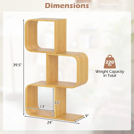 3-Tier S-Shaped Bookcase with 3 Open Cubes for Living Room-Natural Costway