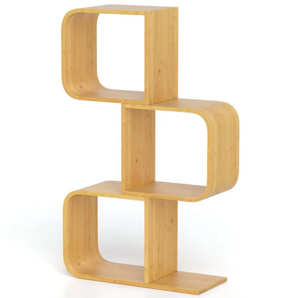 3-Tier S-Shaped Bookcase with 3 Open Cubes for Living Room-Natural Costway