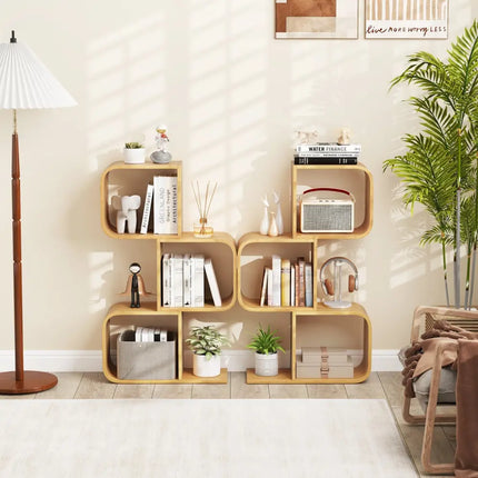 3-Tier S-Shaped Bookcase with 3 Open Cubes for Living Room-Natural Costway