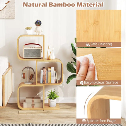 3-Tier S-Shaped Bookcase with 3 Open Cubes for Living Room-Natural Costway