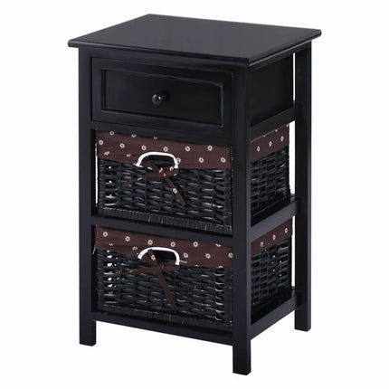 3 Tier Set of 2 Wood Nightstand with 1 and 2 Drawer -Black Costway