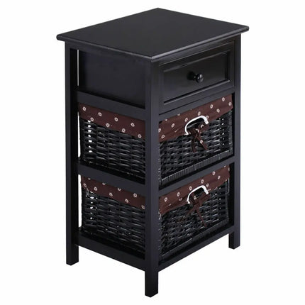 3 Tier Set of 2 Wood Nightstand with 1 and 2 Drawer -Black Costway