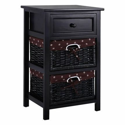3 Tier Set of 2 Wood Nightstand with 1 and 2 Drawer -Black Costway