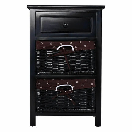 3 Tier Set of 2 Wood Nightstand with 1 and 2 Drawer -Black Costway