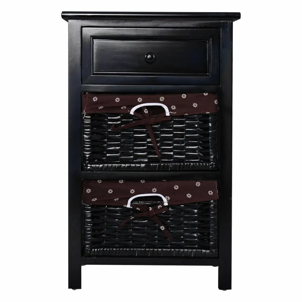 3 Tier Set of 2 Wood Nightstand with 1 and 2 Drawer -Black Costway