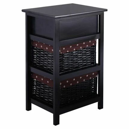 3 Tier Set of 2 Wood Nightstand with 1 and 2 Drawer -Black Costway
