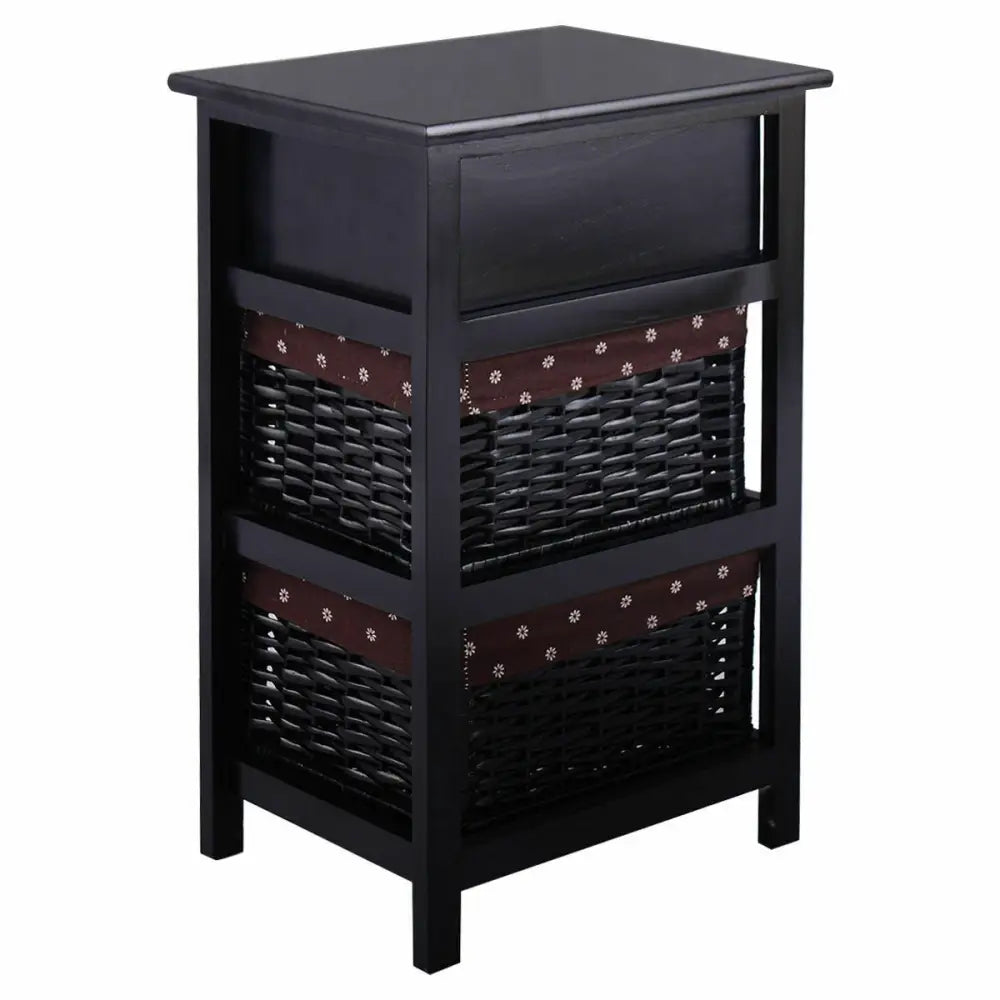 3 Tier Set of 2 Wood Nightstand with 1 and 2 Drawer -Black Costway