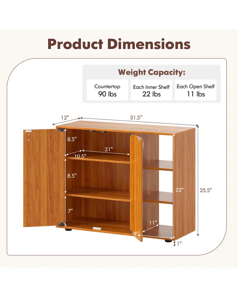 3-Tier Shoe Cabinet with Doors with Adjustable Open Shelves for Entryway-Natural - Natural - Shoe Racks & Storage
