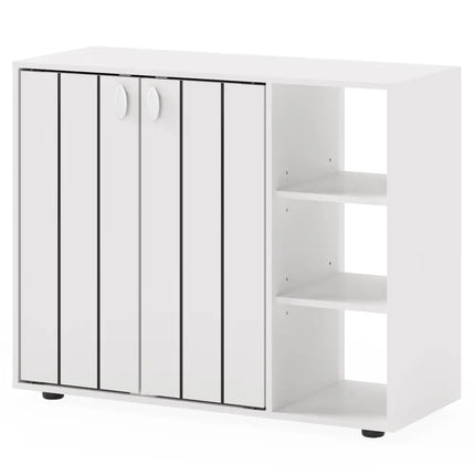3-Tier Shoe Cabinet with Doors with Adjustable Open Shelves for Entryway-White - White - Shoe Racks & Storage Benches