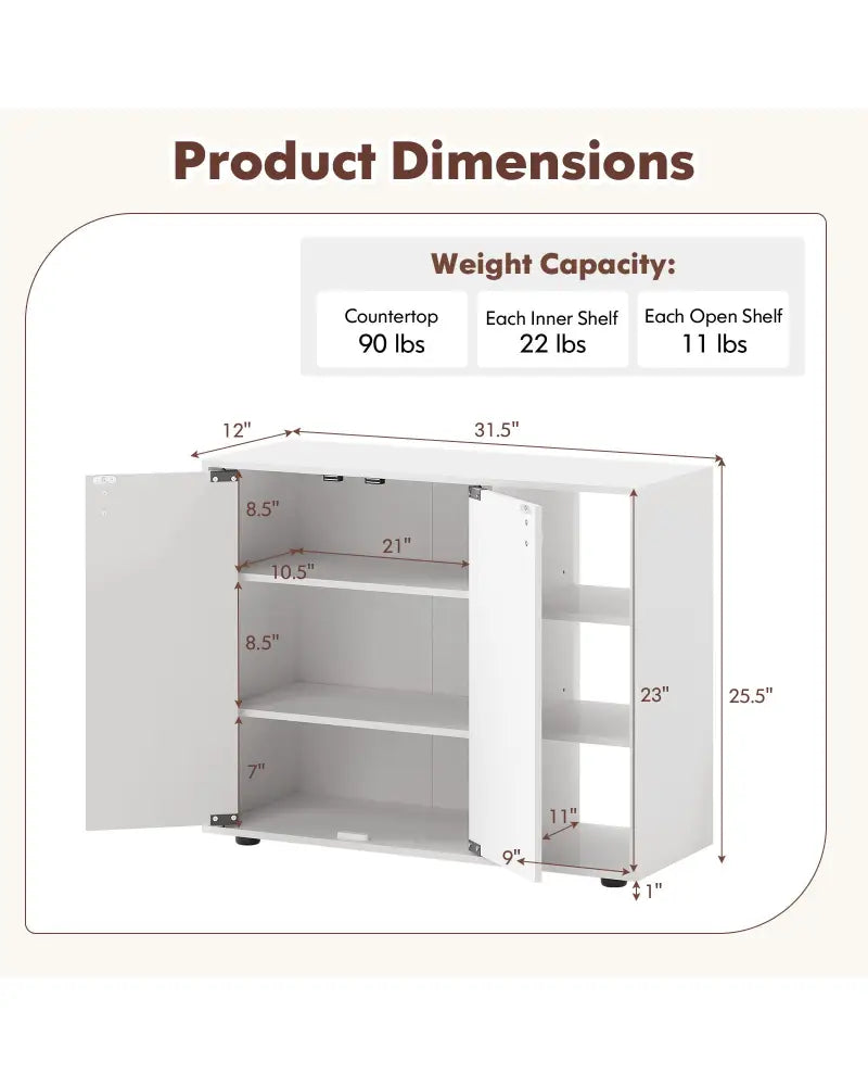 3-Tier Shoe Cabinet with Doors with Adjustable Open Shelves for Entryway-White - White - Shoe Racks & Storage Benches