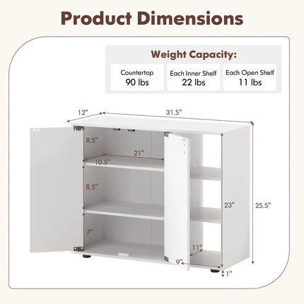 3-Tier Shoe Cabinet with Doors with Adjustable Open Shelves for Entryway-White - White - Shoe Racks & Storage Benches