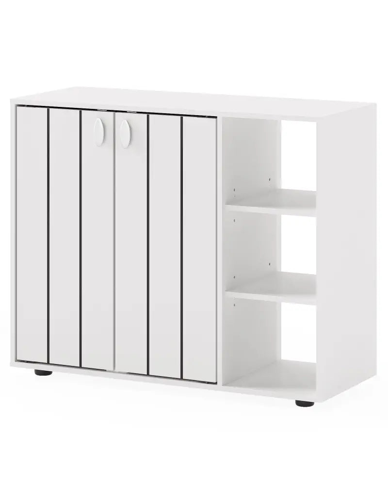 3-Tier Shoe Cabinet with Doors with Adjustable Open Shelves for Entryway-White - White - Shoe Racks & Storage Benches