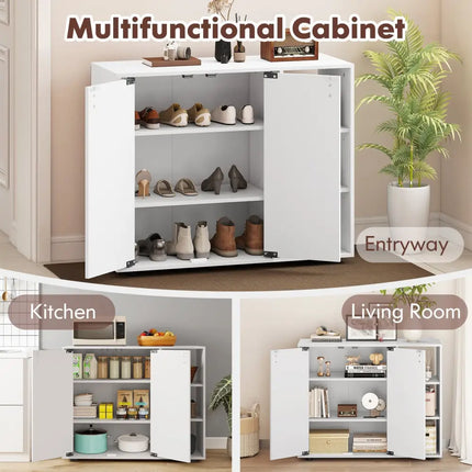 3-Tier Shoe Cabinet with Doors with Adjustable Open Shelves for Entryway-White - White - Shoe Racks & Storage Benches