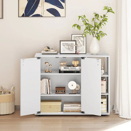 3-Tier Shoe Cabinet with Doors with Adjustable Open Shelves for Entryway-White - White - Shoe Racks & Storage Benches