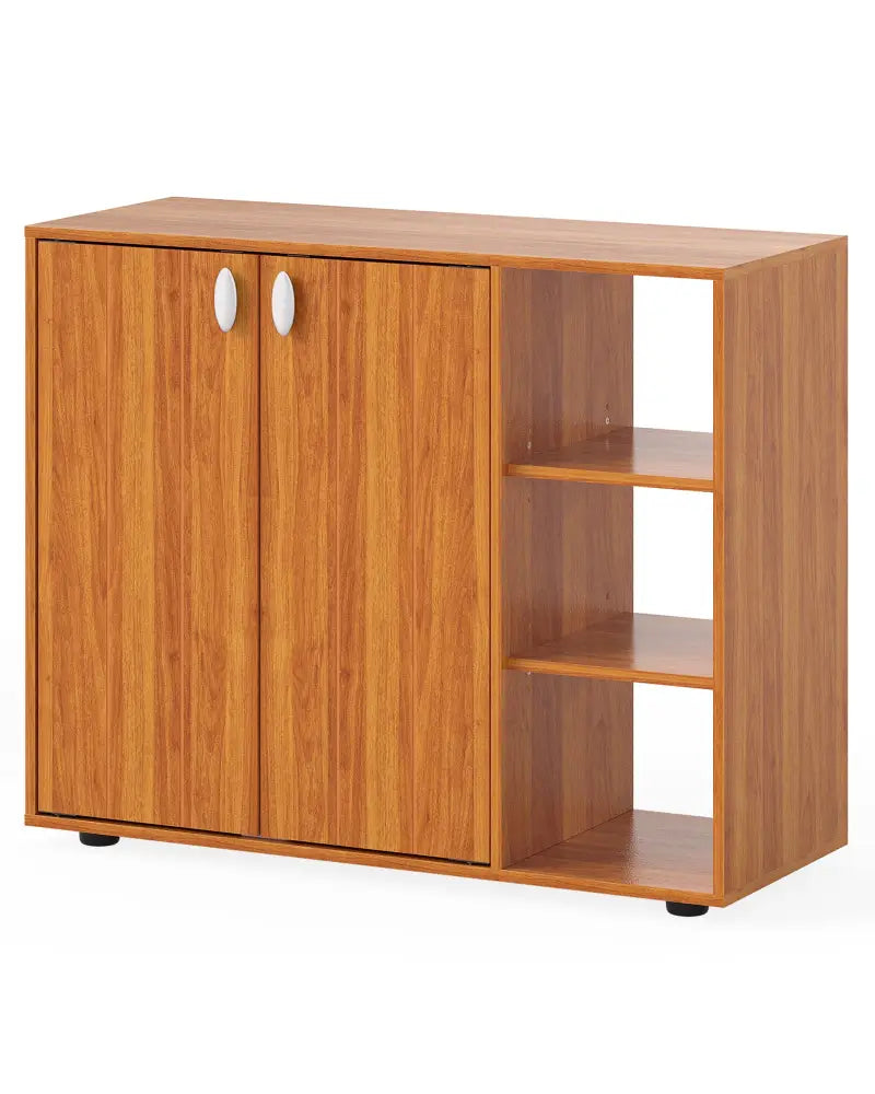 3-Tier Shoe Cabinet with Doors with Adjustable Open Shelves for Entryway-Natural - Natural - Shoe Racks & Storage