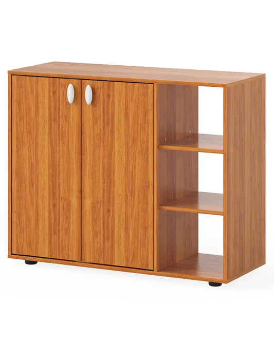 3-Tier Shoe Cabinet with Doors with Adjustable Open Shelves for Entryway-Natural - Natural - Shoe Racks & Storage