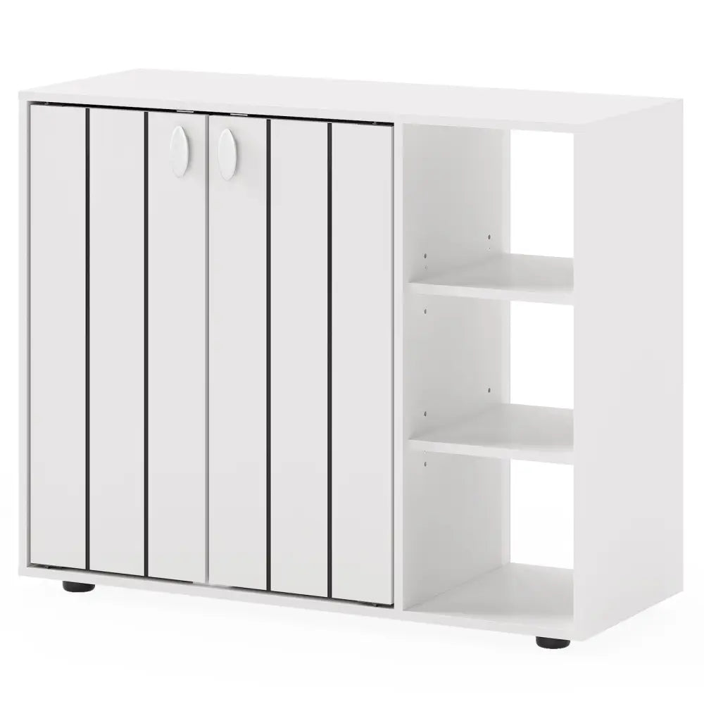 3-Tier Shoe Cabinet with Doors with Adjustable Open Shelves for Entryway-White - White - Shoe Racks & Storage Benches