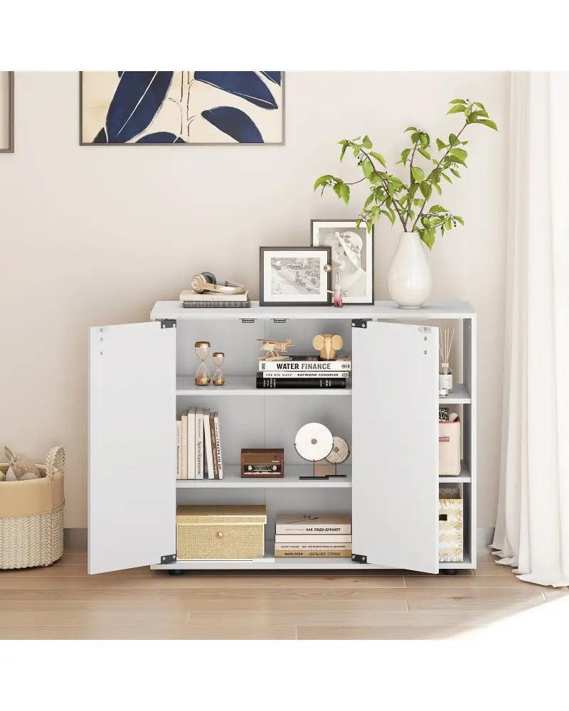 3-Tier Shoe Cabinet with Doors with Adjustable Open Shelves for Entryway-White - White - Shoe Racks & Storage Benches