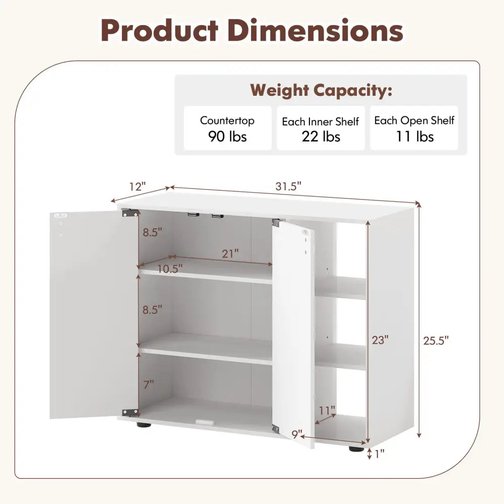 3-Tier Shoe Cabinet with Doors with Adjustable Open Shelves for Entryway-White - White - Shoe Racks & Storage Benches
