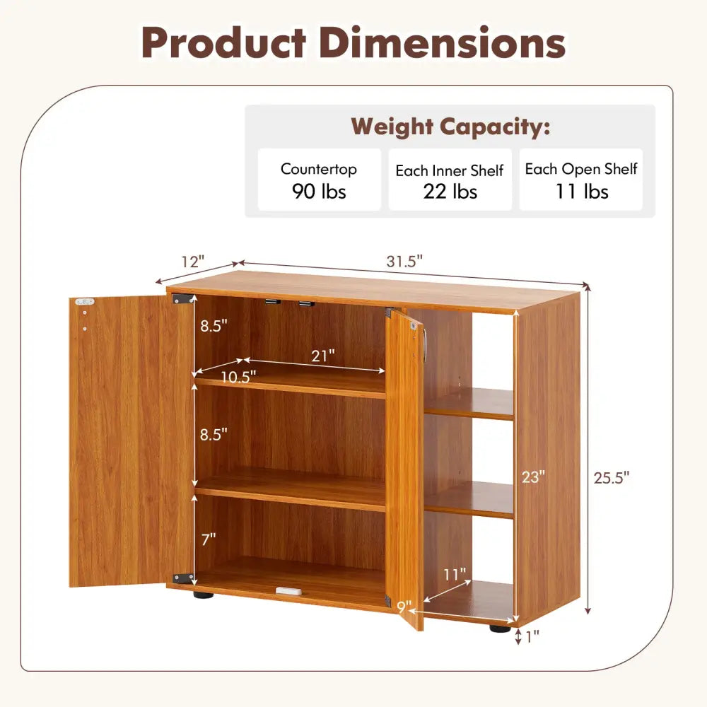 3-Tier Shoe Cabinet with Doors with Adjustable Open Shelves for Entryway-Natural - Natural - Shoe Racks & Storage