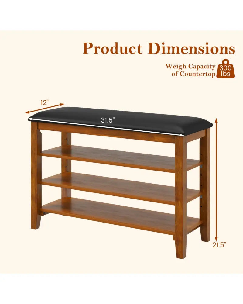 3-Tier Shoe Rack Bench with Adjustable Shelves and Soft Cushion for Entryway and Living Room-Brown - Brown - Shoe Racks