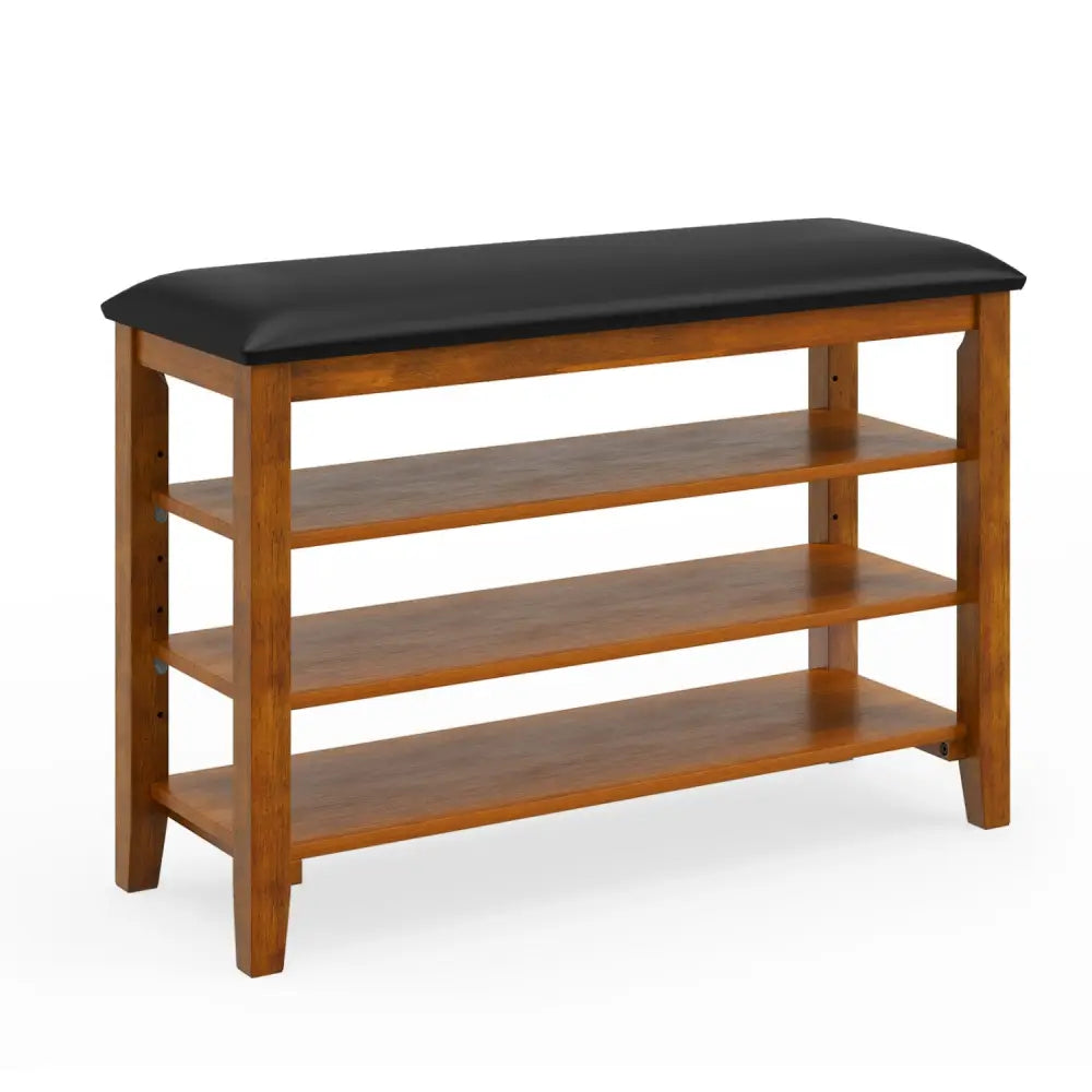 3-Tier Shoe Rack Bench with Adjustable Shelves and Soft Cushion for Entryway and Living Room-Brown - Brown - Shoe Racks
