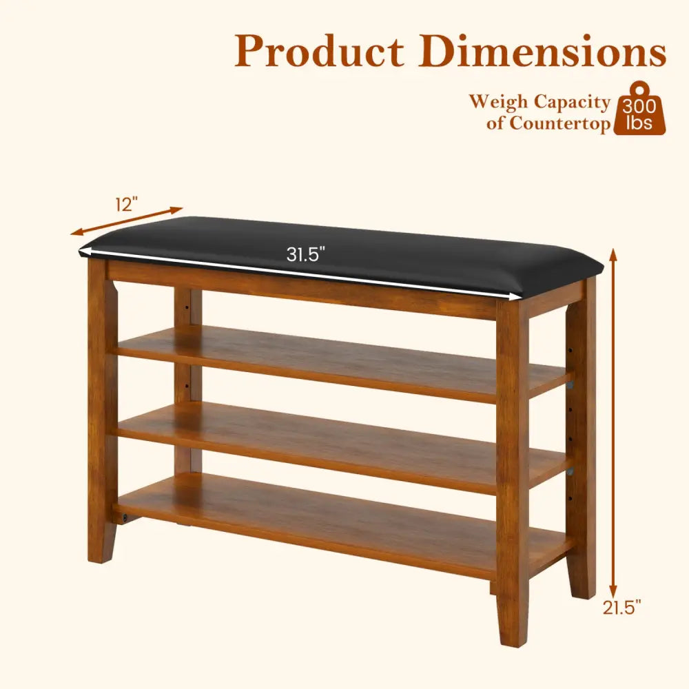 3-Tier Shoe Rack Bench with Adjustable Shelves and Soft Cushion for Entryway and Living Room-Brown - Brown - Shoe Racks