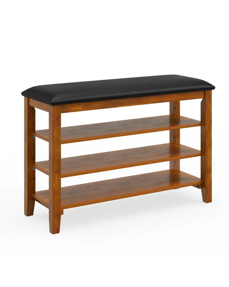 3-Tier Shoe Rack Bench with Adjustable Shelves and Soft Cushion for Entryway and Living Room-Brown - Brown - Shoe Racks