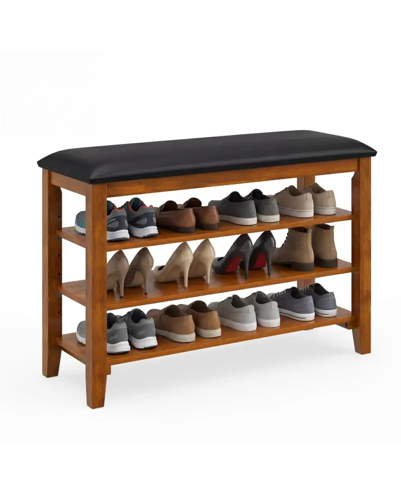 3-Tier Shoe Rack Bench with Adjustable Shelves and Soft Cushion for Entryway and Living Room-Brown - Brown - Shoe Racks
