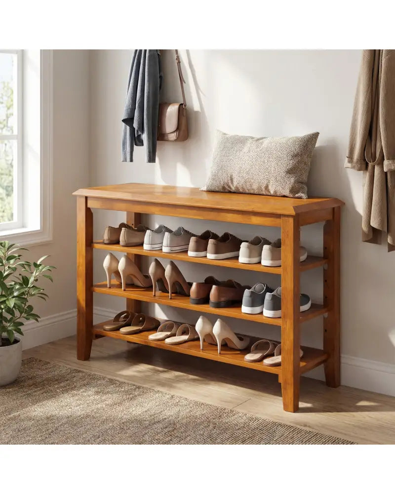 3-Tier Shoe Rack Bench with Adjustable Shelves for Entryway and Living Room-Brown - Brown - Shoe Racks & Storage Benches