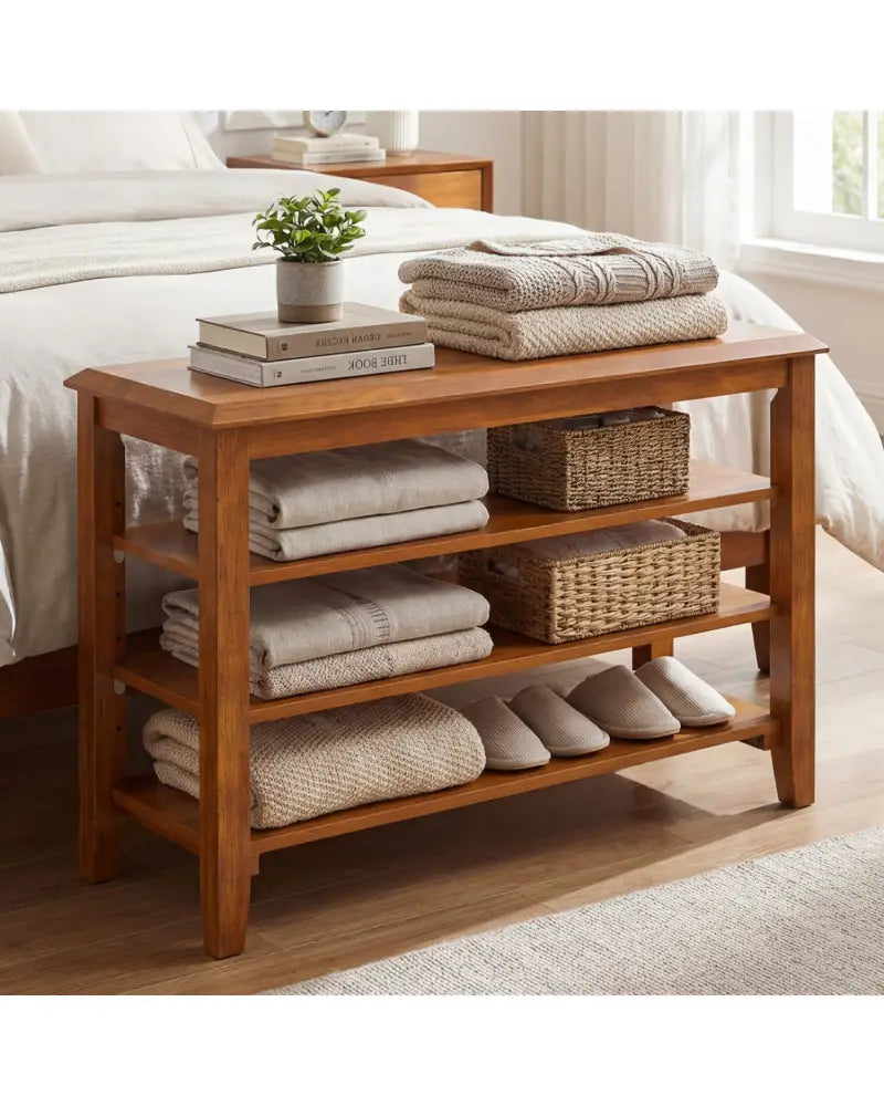 3-Tier Shoe Rack Bench with Adjustable Shelves for Entryway and Living Room-Brown - Brown - Shoe Racks & Storage Benches