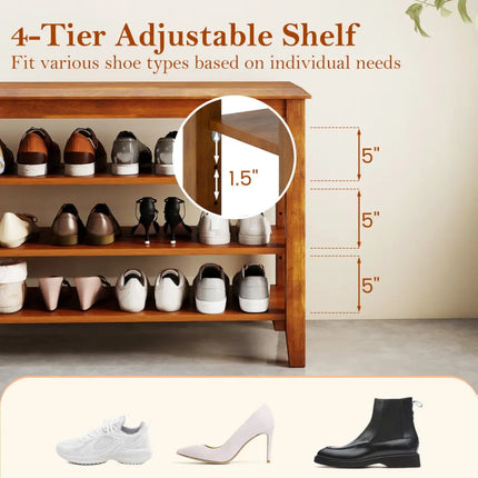 3-Tier Shoe Rack Bench with Adjustable Shelves for Entryway and Living Room-Brown - Brown - Shoe Racks & Storage Benches