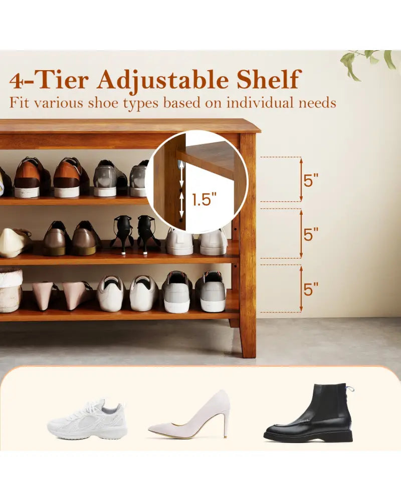 3-Tier Shoe Rack Bench with Adjustable Shelves for Entryway and Living Room-Brown - Brown - Shoe Racks & Storage Benches