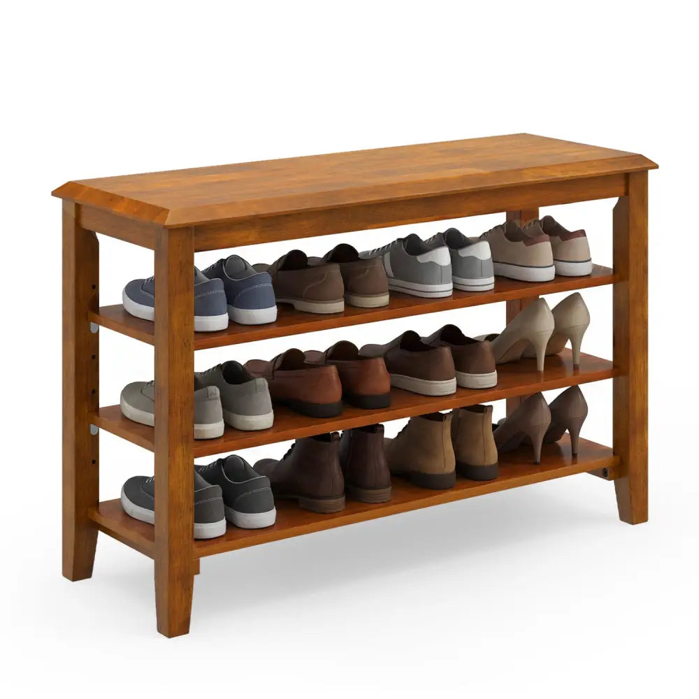 3-Tier Shoe Rack Bench with Adjustable Shelves for Entryway and Living Room-Brown - Brown - Shoe Racks & Storage Benches