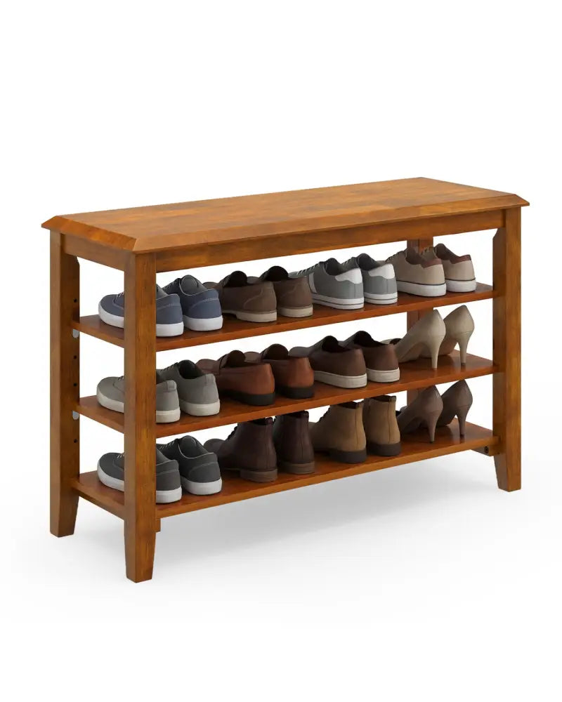 3-Tier Shoe Rack Bench with Adjustable Shelves for Entryway and Living Room-Brown - Brown - Shoe Racks & Storage Benches