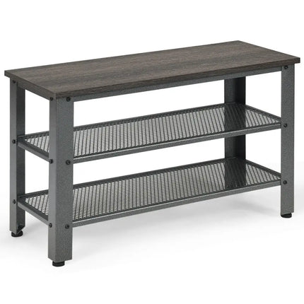 3-Tier Shoe Rack Industrial Shoe Bench with Storage Shelves-Black - Black - Shoe Racks & Storage Benches