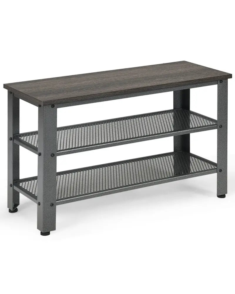 3-Tier Shoe Rack Industrial Shoe Bench with Storage Shelves-Black - Black - Shoe Racks & Storage Benches