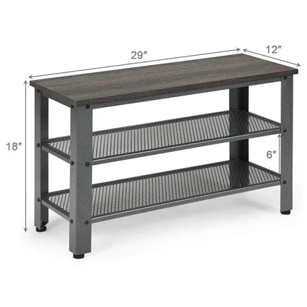 3-Tier Shoe Rack Industrial Shoe Bench with Storage Shelves-Black - Black - Shoe Racks & Storage Benches