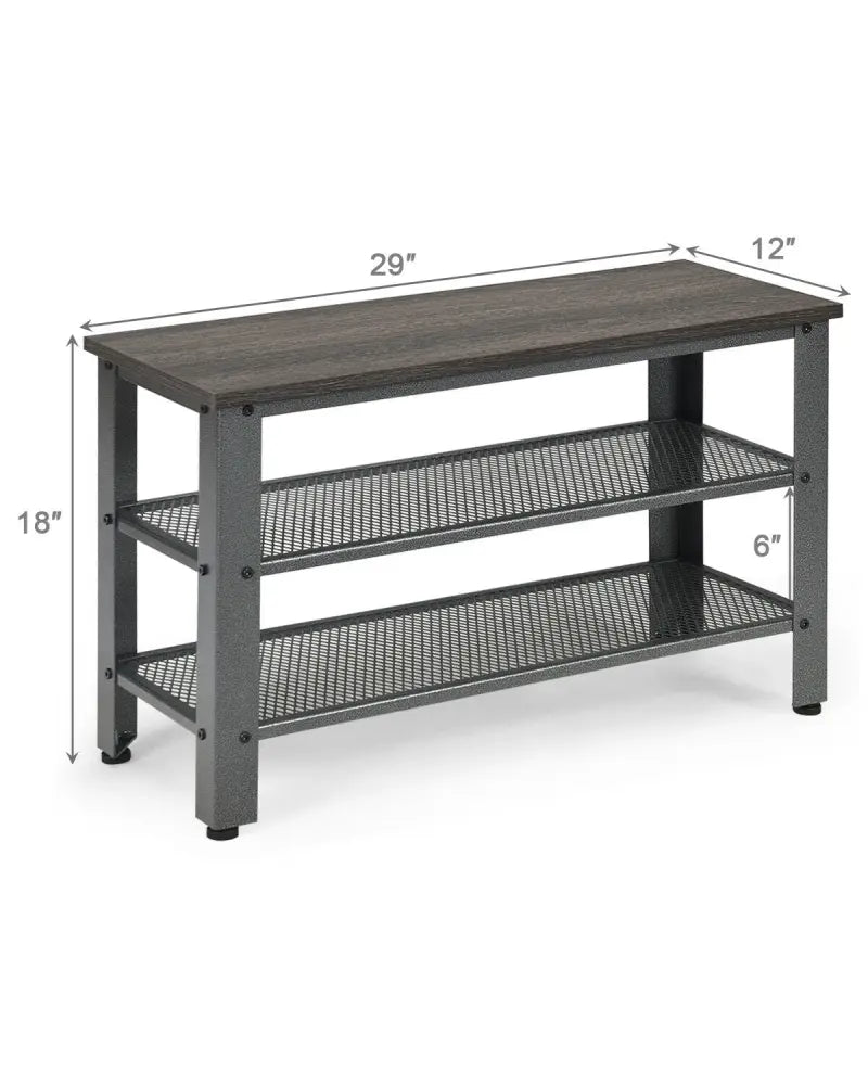 3-Tier Shoe Rack Industrial Shoe Bench with Storage Shelves-Black - Black - Shoe Racks & Storage Benches
