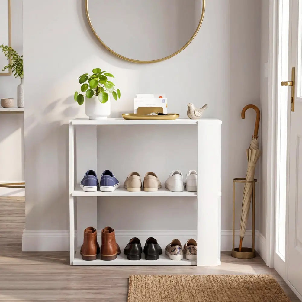 3-Tier Shoe Rack Modern Shoe Organizer with Stackable Design-White - White - Shoe Racks & Storage Benches