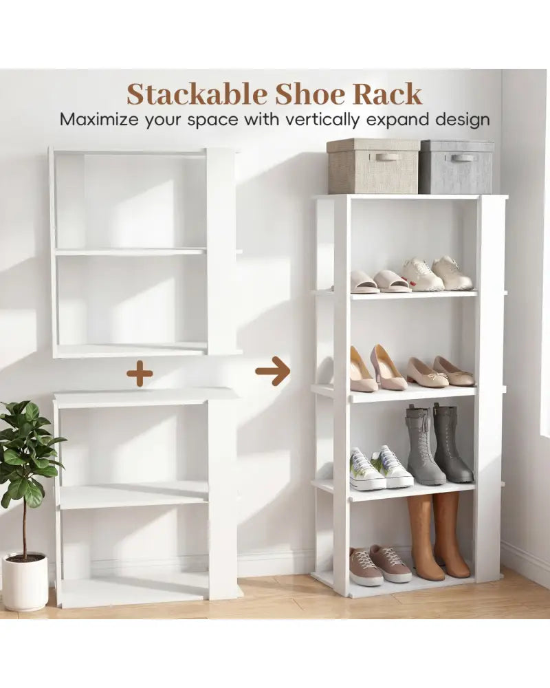 3-Tier Shoe Rack Modern Shoe Organizer with Stackable Design-White - White - Shoe Racks & Storage Benches
