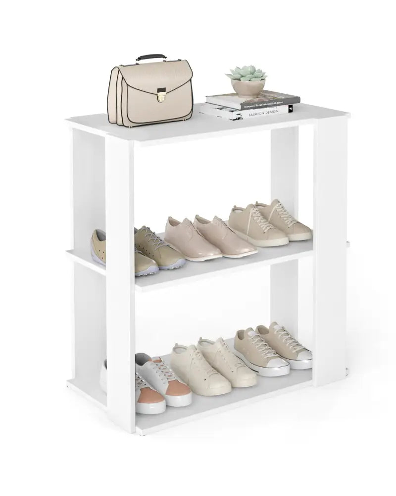 3-Tier Shoe Rack Modern Shoe Organizer with Stackable Design-White - White - Shoe Racks & Storage Benches