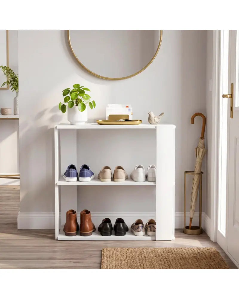 3-Tier Shoe Rack Modern Shoe Organizer with Stackable Design-White - White - Shoe Racks & Storage Benches