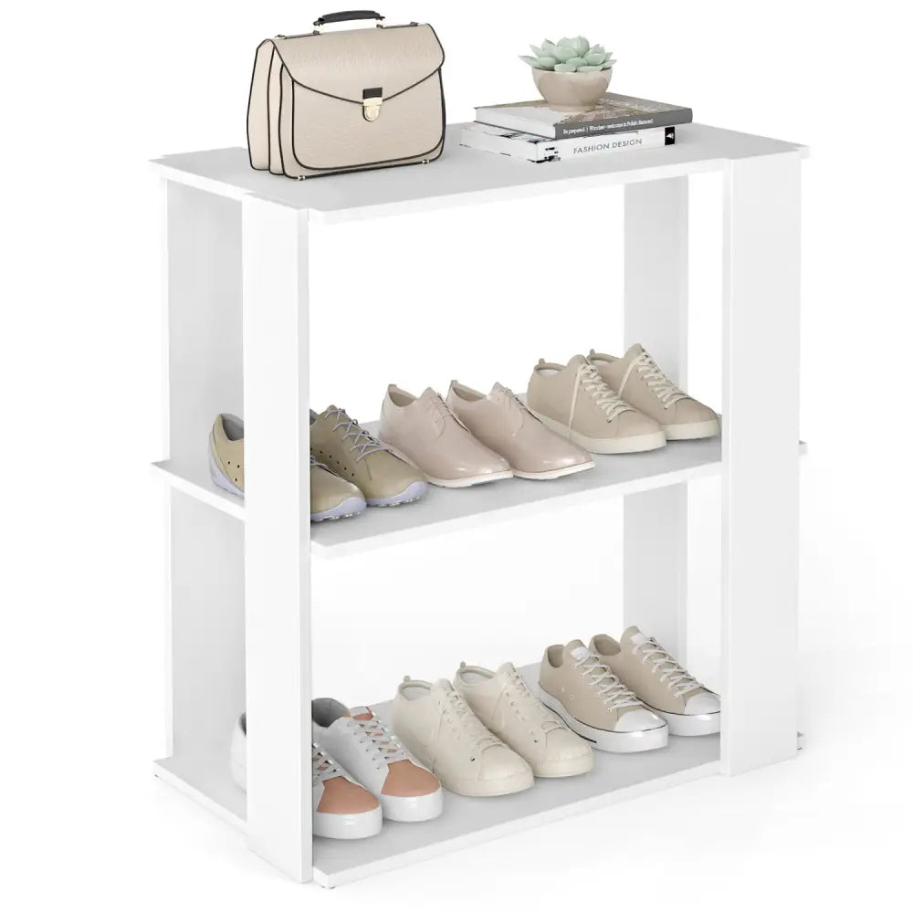 3-Tier Shoe Rack Modern Shoe Organizer with Stackable Design-White - White - Shoe Racks & Storage Benches