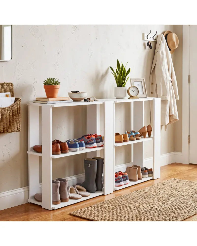 3-Tier Shoe Rack Modern Shoe Organizer with Stackable Design-White - White - Shoe Racks & Storage Benches
