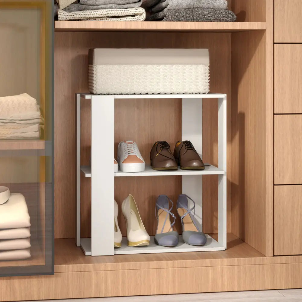 3-Tier Shoe Rack Set of 2 with Stackable Design and Anti-Tipping Device for Closet-White - White - Shoe Racks & Storage
